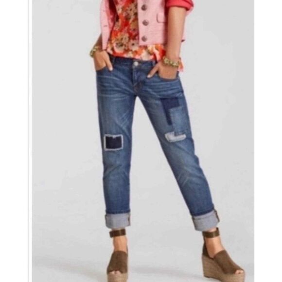 CAbi Jeans Slim Boyfriend Jeans Sz 14 Blue Denim Patchwork Stretch Boho 5308 - Picture 3 of 14